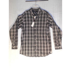 Daniel Cremieux long sleeve black and white plaid button down shirt size M